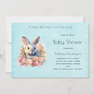 Konijn met een krans van rozen Cute Baby Shower Kaart