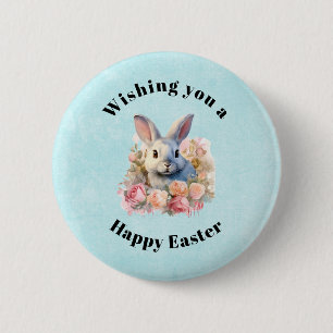 Konijn met een krans van rozen Cute Pasen Ronde Button 5,7 Cm