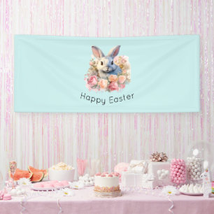 Konijn met een krans van rozen Cute Pasen Spandoek