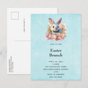Konijn met een krans van rozen Cute Pasen Uitnodiging Briefkaart