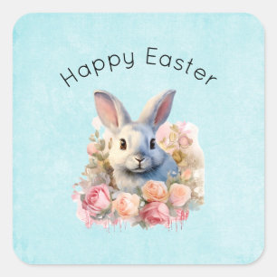Konijn met een krans van rozen Cute Pasen Vierkante Sticker