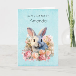 Konijn met een krans van rozen Cute Verjaardag Kaart