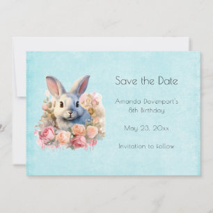 Konijn met een krans van rozen Cute Verjaardag Save The Date