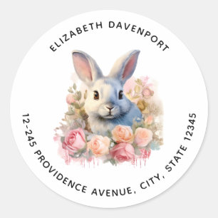 Konijn met een krans van rozen Schattig adres Ronde Sticker