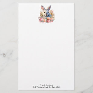 Konijn met een krans van rozen Schattig Briefpapier