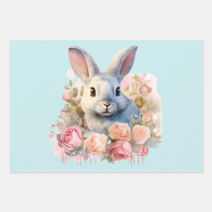 Konijn met een krans van rozen Schattig Inpakpapier Vel