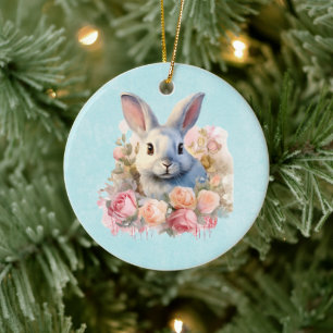Konijn met een krans van rozen Schattig Keramisch Ornament