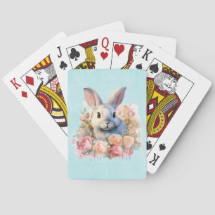 Konijn met een krans van rozen Schattig Pokerkaarten