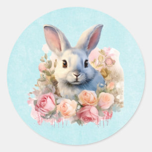 Konijn met een krans van rozen Schattig Ronde Sticker