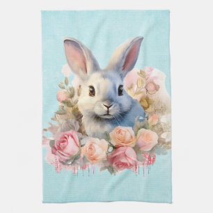 Konijn met een krans van rozen Schattig Theedoek