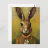 Konijn met een witte bloem briefkaart (Voorkant / Achterkant)