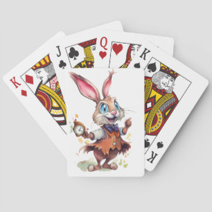 Konijn met horloge pokerkaarten