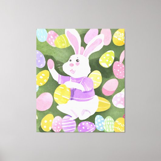 Konijn met paaseieren canvas afdruk (Voorkant)