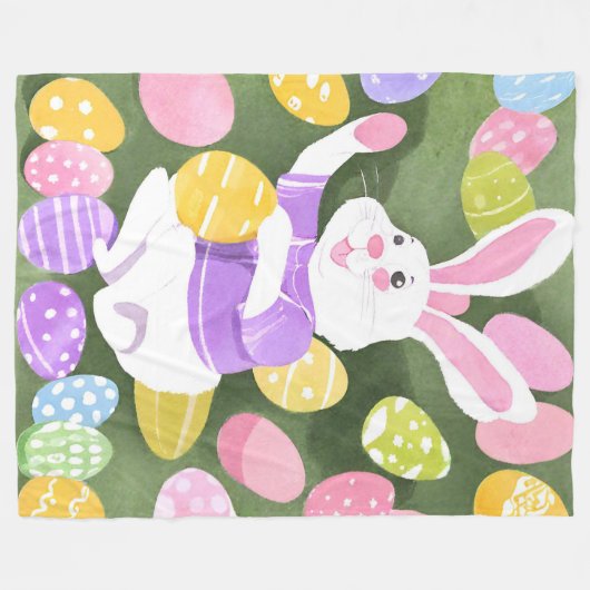 Konijn met paaseieren fleece deken (Voorkant (Horizontaal))