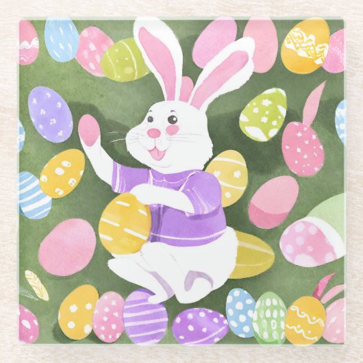 Konijn met paaseieren glazen onderzetter (Voorkant)