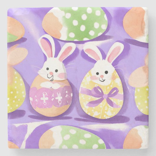 Konijn met paaseieren stenen onderzetter (Voorkant)