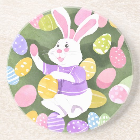 Konijn met paaseieren zandsteen onderzetter (Voorkant)
