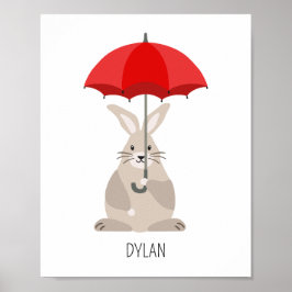 Konijn met paraplu aangepaste naam kinderkamer muu poster