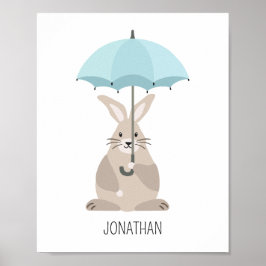 Konijn met paraplu aangepaste naam kinderkamer muu poster
