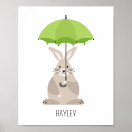 Konijn met paraplu aangepaste naam kwekerij muur k poster