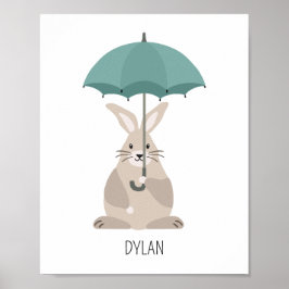 Konijn met paraplu aangepaste naam kwekerij muur k poster