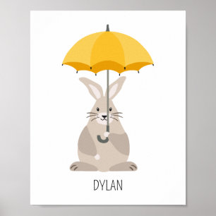Konijn met paraplu op maat gemaakte kinderkamer mu poster