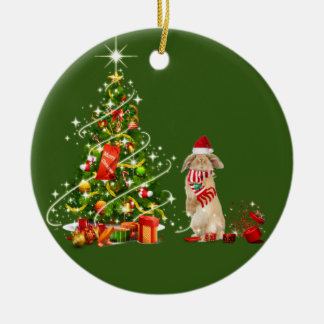 Konijn met Petten kerstmis Keramisch Ornament