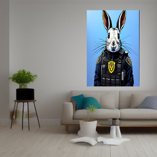 Konijn met politie uniform   AI Art Poster