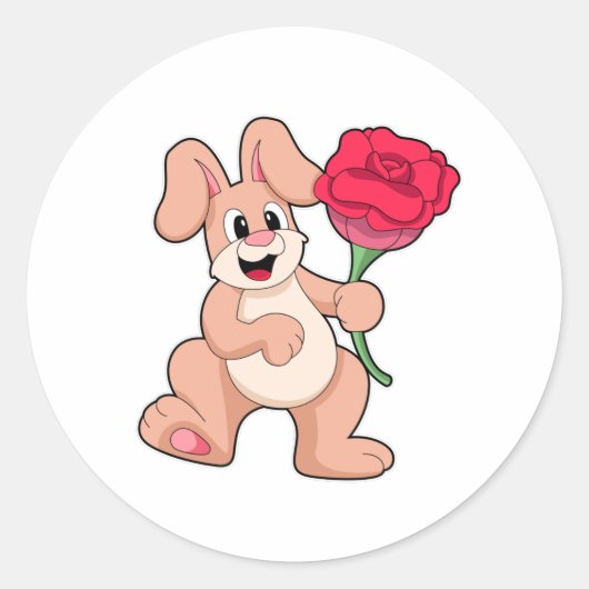 Konijn met rode Rose Ronde Sticker (Voorkant)