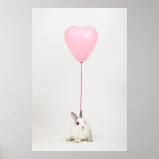 Konijn met roze ballon poster (Voorkant)