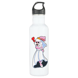 Konijn met trouwjurk & kroon waterfles 