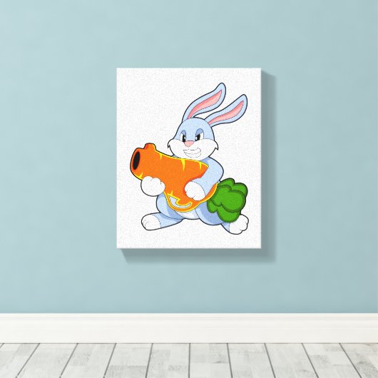 Konijn met wortel canvas afdruk (Insitu (Houten vloer))