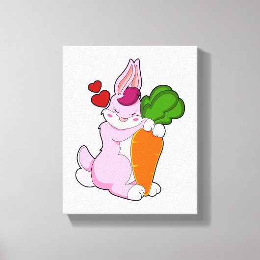 Konijn met wortel en hart canvas afdruk (Voorkant)