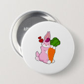 Konijn met wortel en hart ronde button 7,6 cm (Voorkant /achterkant)