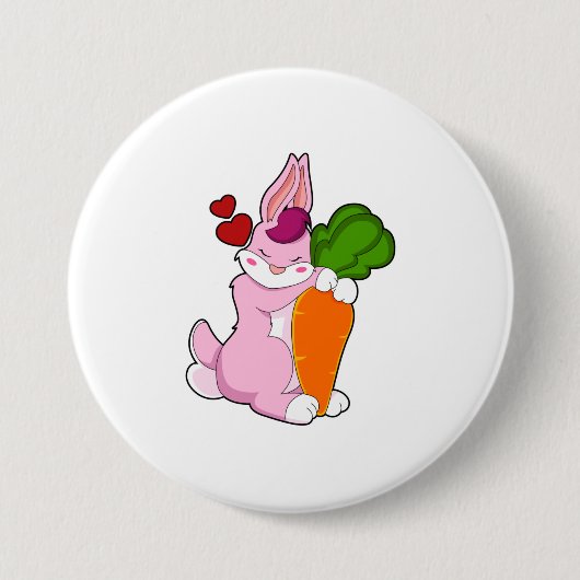 Konijn met wortel en hart ronde button 7,6 cm (Voorkant)