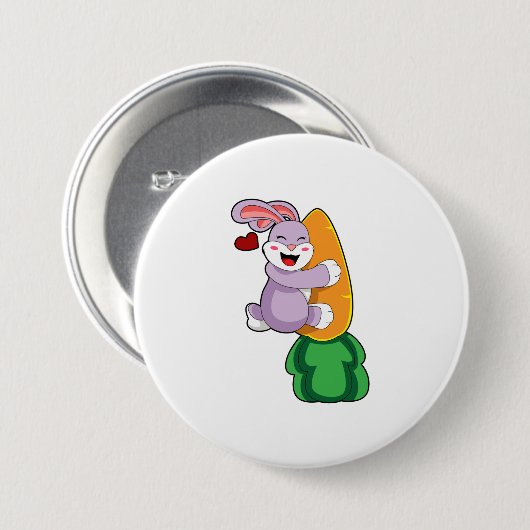 Konijn met wortel ronde button 7,6 cm (Voorkant /achterkant)