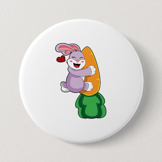 Konijn met wortel ronde button 7,6 cm (Voorkant)