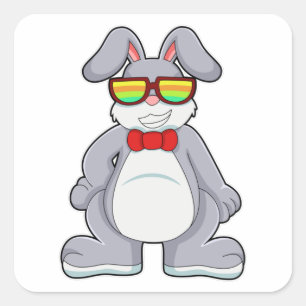 Konijn met zonnebrillen en Stropdas Vierkante Sticker