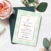 Konijn Mint Gingham Doop Gouden Folie Uitnodiging