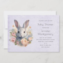 Konijn omringd door bloemen Cute Baby Shower