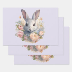 Konijn omringd door pastelbloemen Cute Inpakpapier Vel