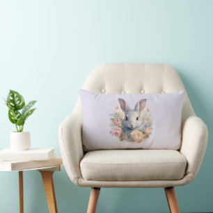 Konijn omringd door pastelbloemen Cute Kussen