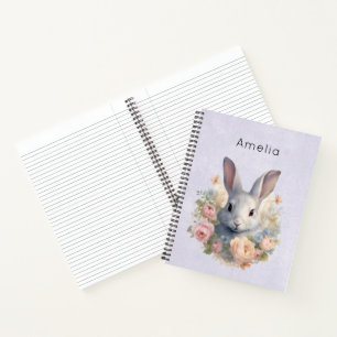 Konijn omringd door pastelbloemen Cute Notitieboek