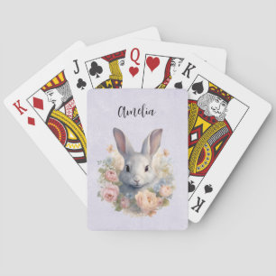 Konijn omringd door pastelbloemen Cute Pokerkaarten