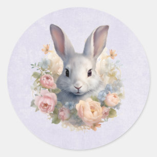 Konijn omringd door pastelbloemen Cute Ronde Sticker