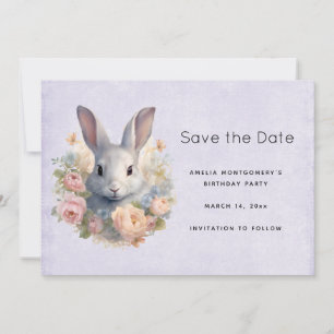 Konijn omringd door pastelbloemen Cute Save The Date