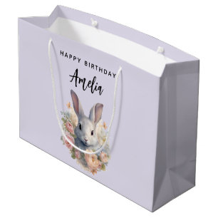 Konijn omringd door pastelbloemen Cute Verjaardag Groot Cadeauzakje