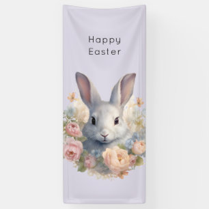 Konijn omringd door pastelbloemen Moois Pasen Spandoek