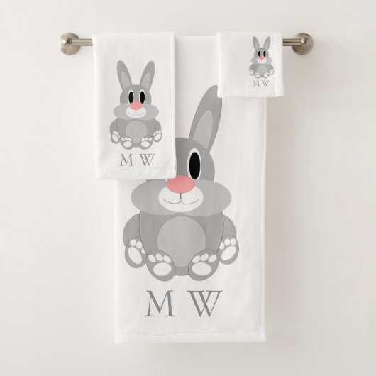 Konijn ontwerp met monogram bad handdoek (Insitu)