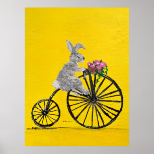 Konijn op fiets poster